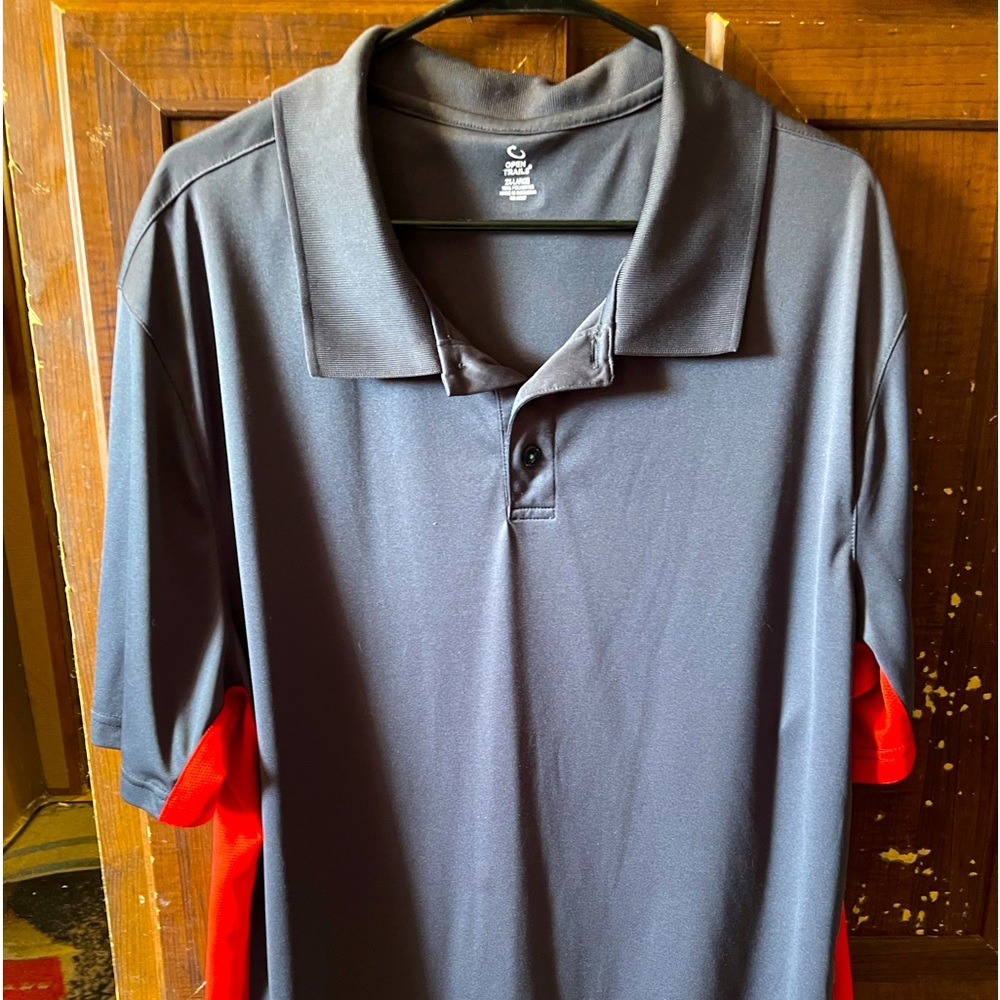 Open trails polo gery and red shirt